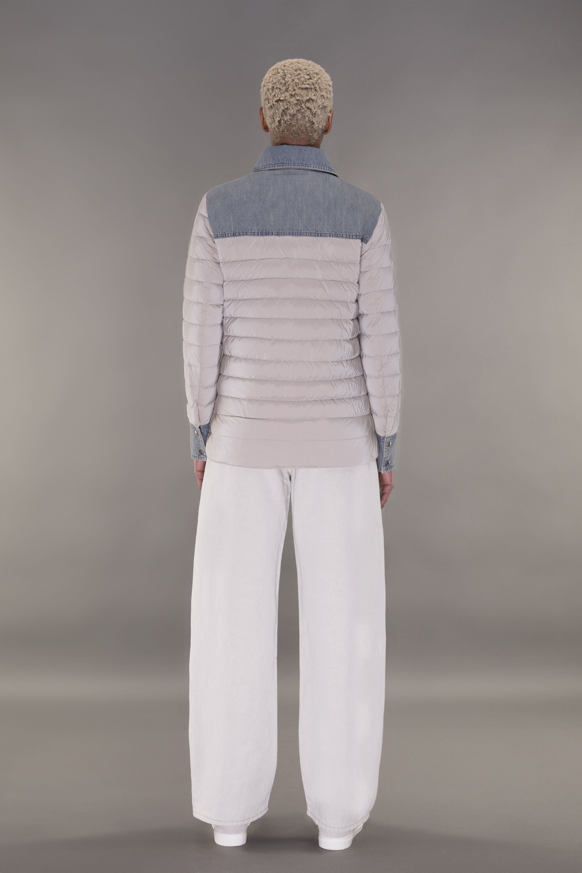 MOORER WOMEN'S PEARL QUILTED JACKET WITH DENIM ACCENTS