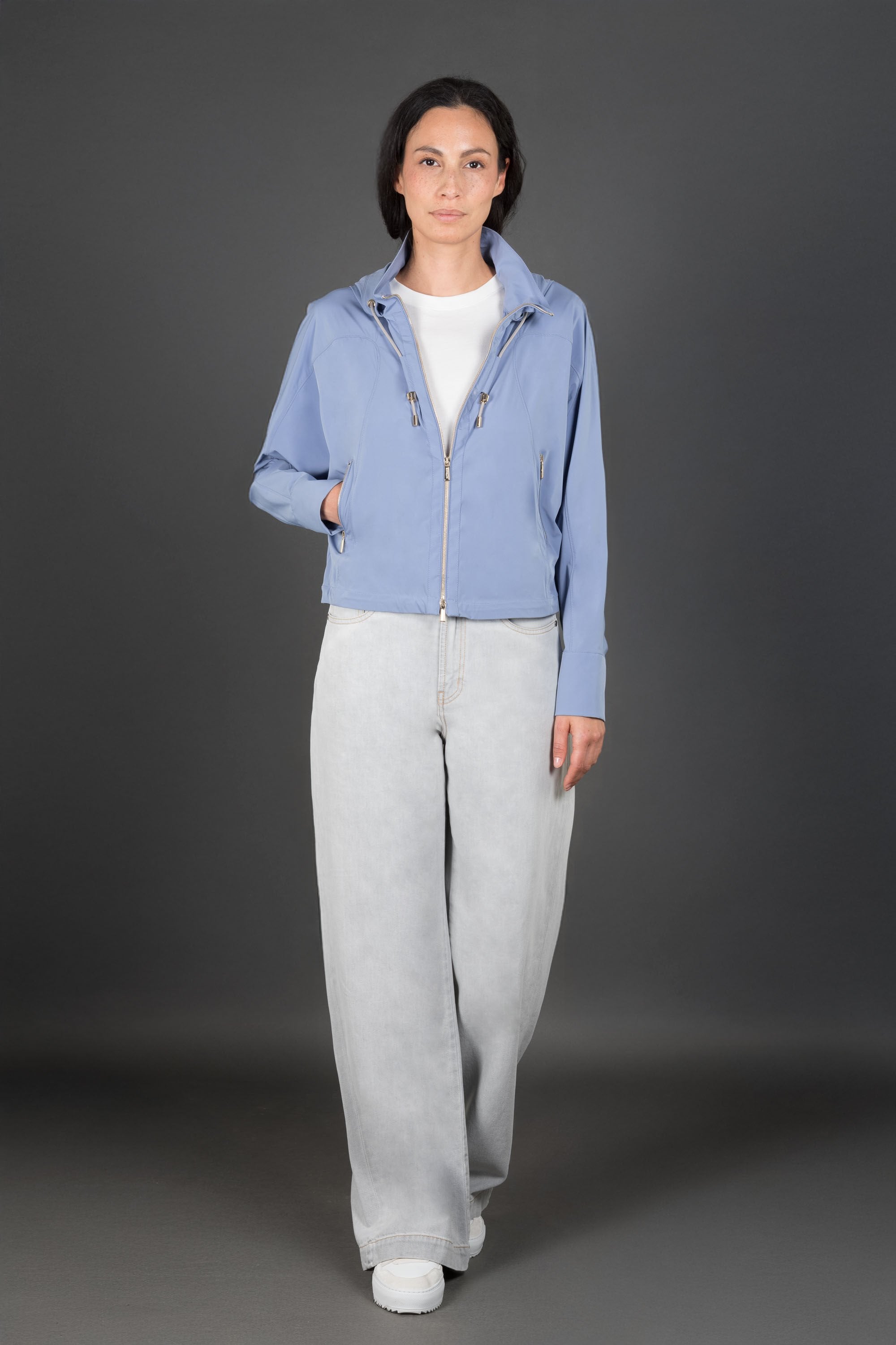 MOORER WOMEN'S BLUE ZIP-UP JACKET