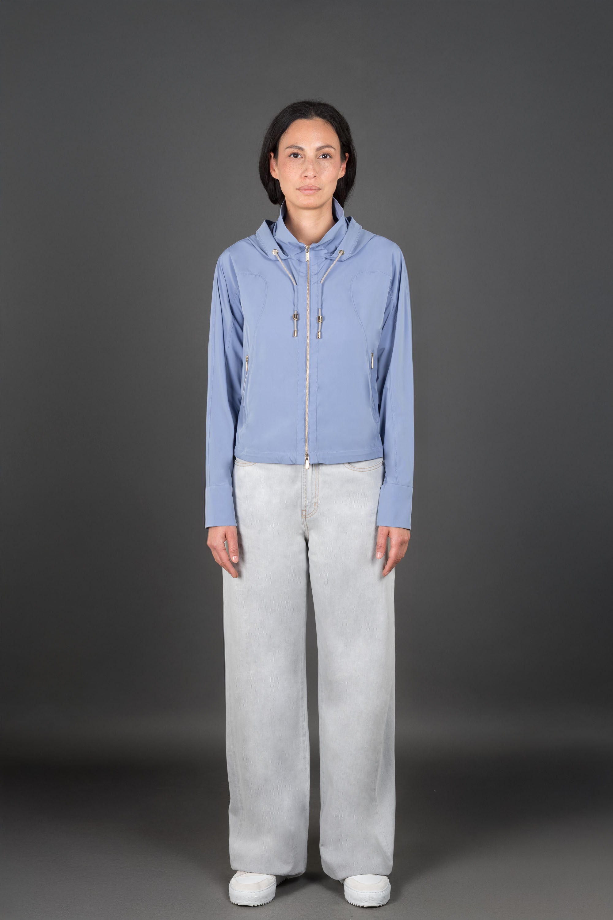 MOORER WOMEN'S BLUE ZIP-UP JACKET