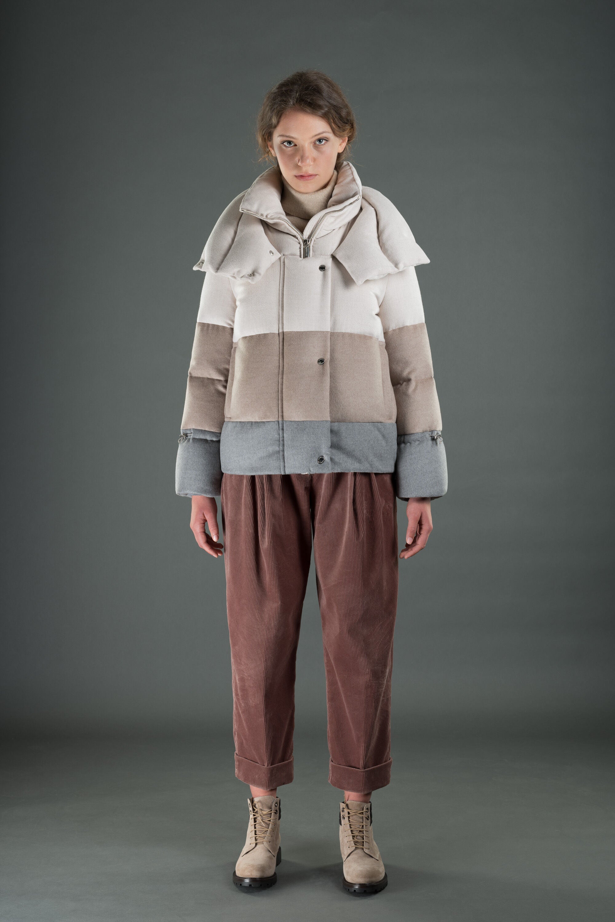 MOORER WOMEN'S COLORBLOCK PUFFER JACKET WITH SCARF