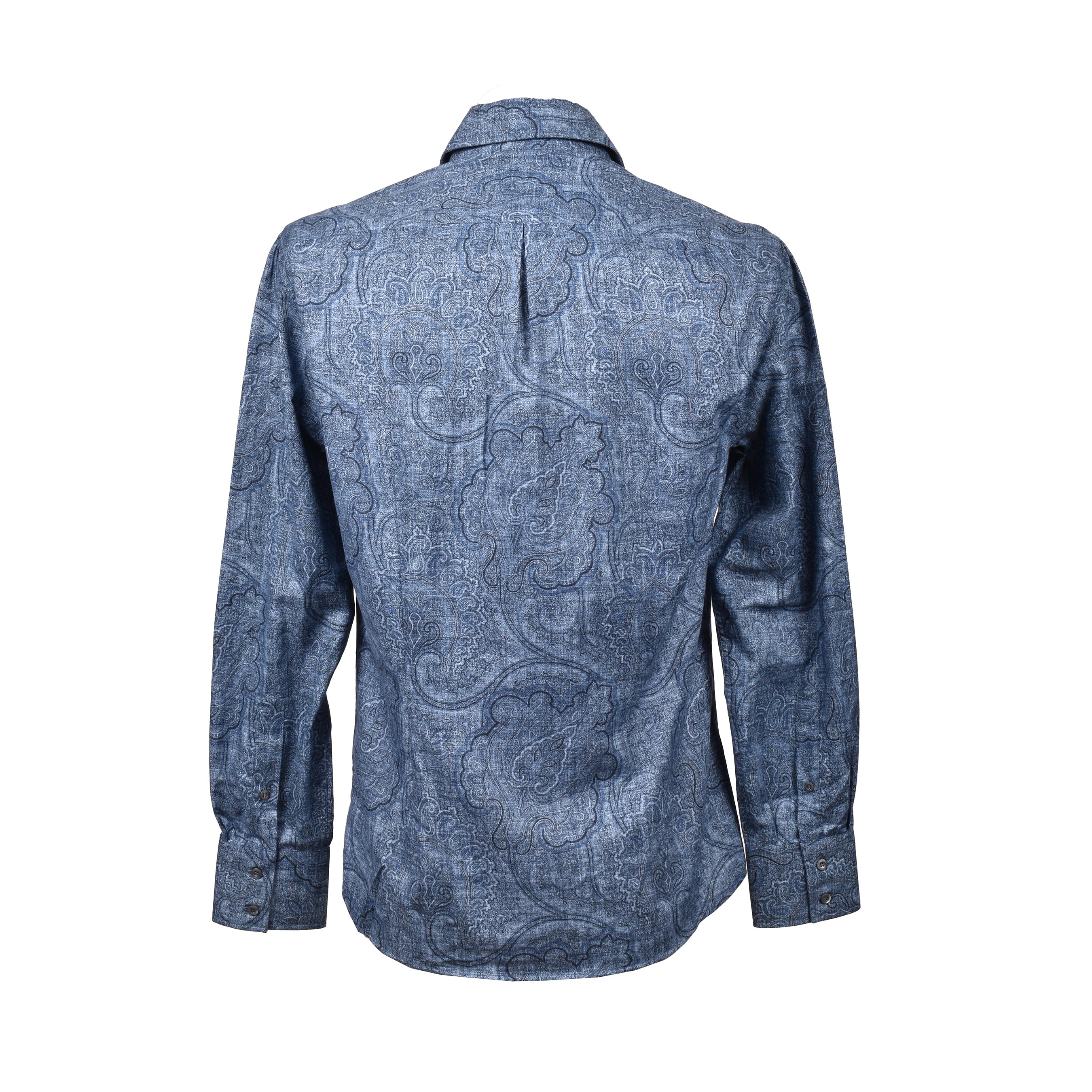 BRUNELLO CUCINELLI MEN'S BLUE PAISLEY DENIM-STYLE SHIRT