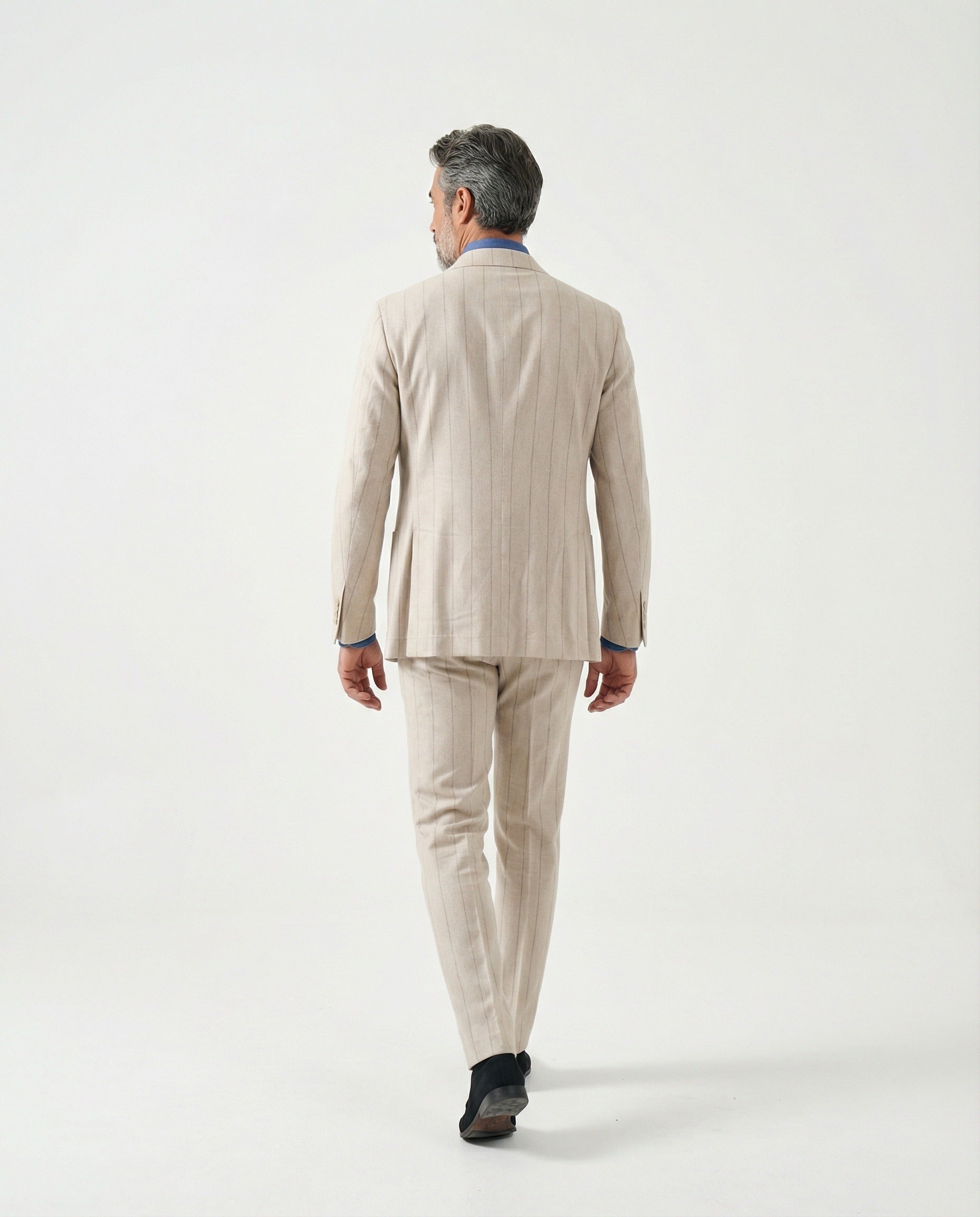 BRUNELLO CUCINELLI MEN'S SAND WOOL DOUBLE-BREASTED SUIT