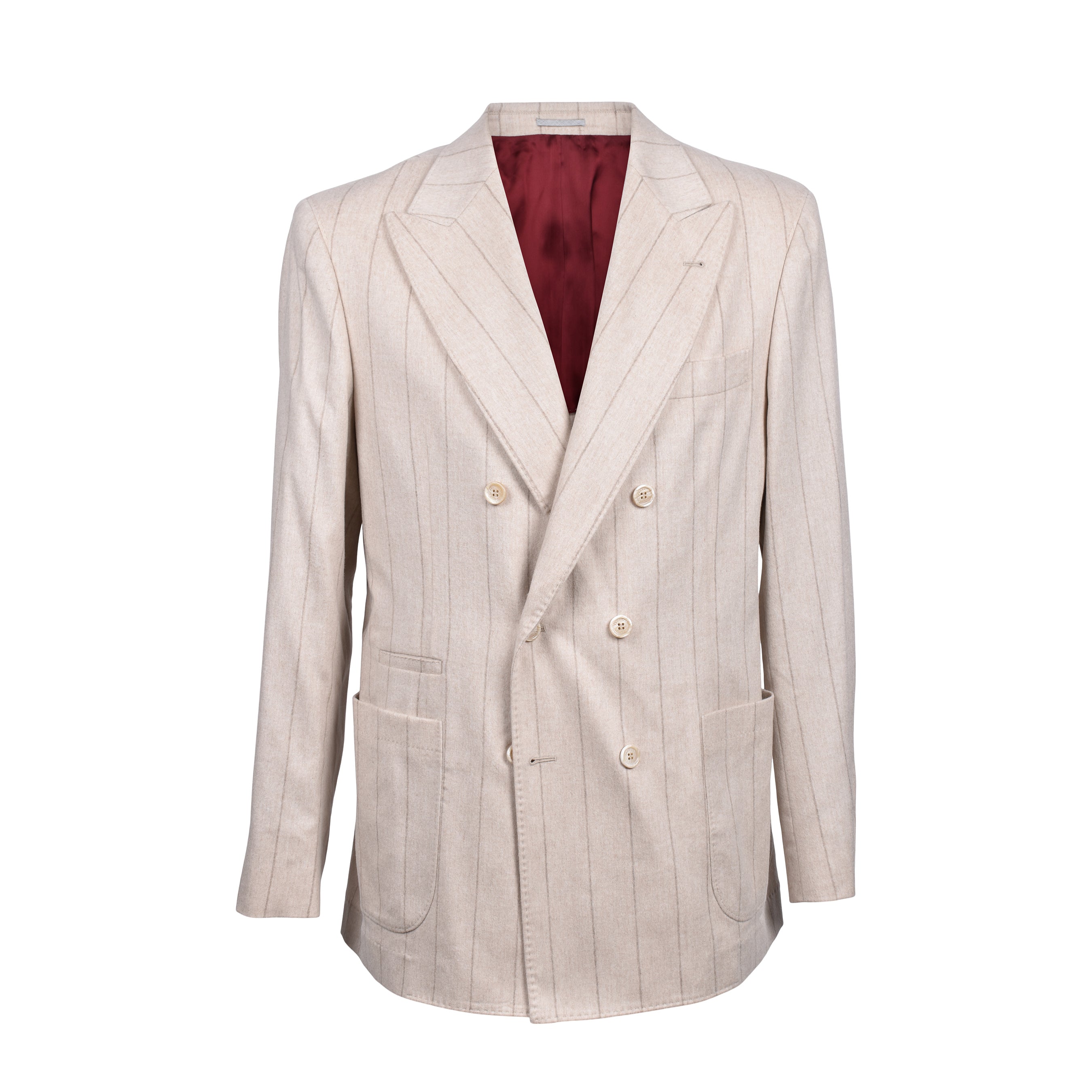 BRUNELLO CUCINELLI MEN'S SAND WOOL DOUBLE-BREASTED SUIT